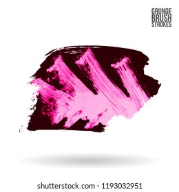 Pink brush stroke and texture. Grunge vector abstract hand - painted element. Underline and border design.