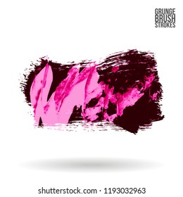 Pink brush stroke and texture. Grunge vector abstract hand - painted element. Underline and border design.