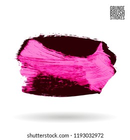 Pink brush stroke and texture. Grunge vector abstract hand - painted element. Underline and border design.