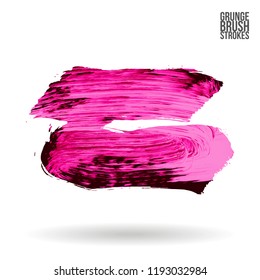Pink brush stroke and texture. Grunge vector abstract hand - painted element. Underline and border design.
