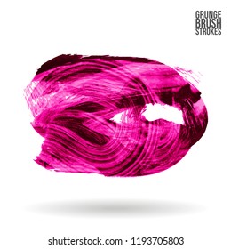 Pink brush stroke and texture. Grunge vector abstract hand - painted element. Underline and border design.