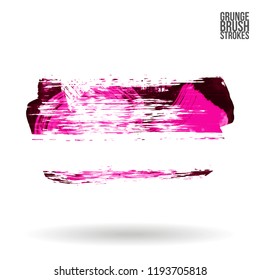 Pink brush stroke and texture. Grunge vector abstract hand - painted element. Underline and border design.