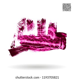 Pink brush stroke and texture. Grunge vector abstract hand - painted element. Underline and border design.