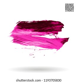Pink brush stroke and texture. Grunge vector abstract hand - painted element. Underline and border design.