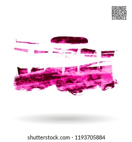 Pink brush stroke and texture. Grunge vector abstract hand - painted element. Underline and border design.