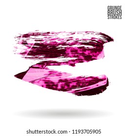 Pink brush stroke and texture. Grunge vector abstract hand - painted element. Underline and border design.
