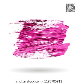 Pink brush stroke and texture. Grunge vector abstract hand - painted element. Underline and border design.