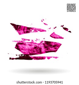 Pink brush stroke and texture. Grunge vector abstract hand - painted element. Underline and border design.