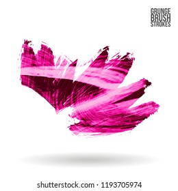 Pink brush stroke and texture. Grunge vector abstract hand - painted element. Underline and border design.