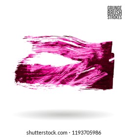Pink brush stroke and texture. Grunge vector abstract hand - painted element. Underline and border design.