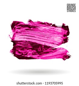 Pink brush stroke and texture. Grunge vector abstract hand - painted element. Underline and border design.