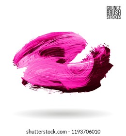 Pink brush stroke and texture. Grunge vector abstract hand - painted element. Underline and border design.