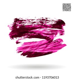 Pink brush stroke and texture. Grunge vector abstract hand - painted element. Underline and border design.