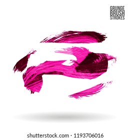 Pink brush stroke and texture. Grunge vector abstract hand - painted element. Underline and border design.
