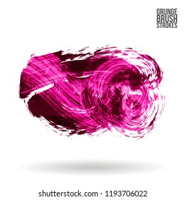 Pink brush stroke and texture. Grunge vector abstract hand - painted element. Underline and border design.