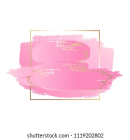 Pink brush strokes in a contour golden square frame.