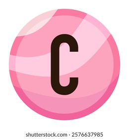 Pink Bubble Alphabet Letter ‘C’ Vector Icon for Valentine’s Day, Featuring Soft Pastel Gradient Background with a Cute and Modern Style for Decorative Designs and Greeting Cards