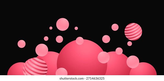 rosafarbener Blasenball auf schwarzem Hintergrund. Modernes Design für Party-Aktionen, Mode, Web-Header. Energetische, auffällige visuelle Vorlage. Rosa Blasenkugel mit Streifen.