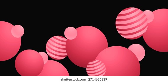 rosafarbener Blasenball auf schwarzem Hintergrund. Modernes Design für Party-Aktionen, Mode, Web-Header. Energetische, auffällige visuelle Vorlage. Rosa Blasenkugel mit Streifen.