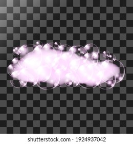 Baño de burbujas rosa con burbujas de jabón. Ilustración vectorial aislada en fondo transparente. Shampoo o lather.
