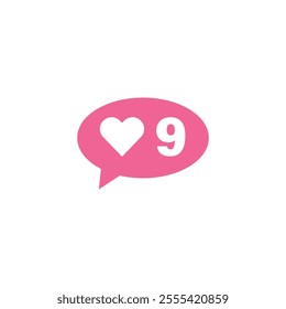 Pink bubble Button Like Icon Vector design. Illustration Love social media feed. nine likes