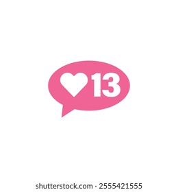 Pink bubble Button Like Icon Vector design. Illustration Love social media feed. thirteen likes