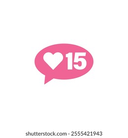 Pink bubble Button Like Icon Vector design. Illustration Love social media feed. fifteen likes