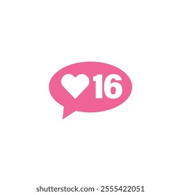 Pink bubble Button Like Icon Vector design. Illustration Love social media feed. sixteen likes