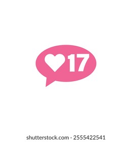 Pink bubble Button Like Icon Vector design. Illustration Love social media feed. seventeen likes