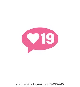 Pink bubble Button Like Icon Vector design. Illustration Love social media feed. nineteen likes