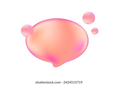 Pink bubble dialog shape with shiny texture. Cute glowing 3d communication bubble. Isolated element for social media marketing concept. Announce for marketing. Vector illustration