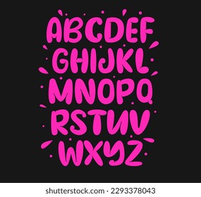 Pink bubble font. Cute candy alphabet. Pink letters. Inflated shape alphabet set. Graffiti style. Y2K trendy style. Flat vector illustration