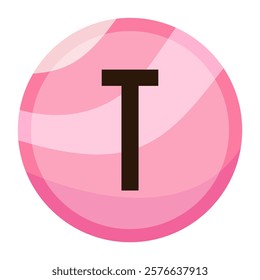 Pink Bubble Letter ‘T’ in Valentine’s Day Style with Soft Gradient and Glossy Finish, Ideal for Romantic Typography, Greeting Cards, and Digital Designs