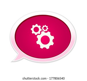 The pink bubble with the setting symbol / the glossy bubble with cogwheel icon / the cogwheel icon
