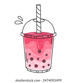 Pink bubble tea isolated on a white background. Vector illustration.