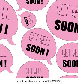 Pink bubbles with Get Well Soon quote. Seamless pattern. Vector illustration on white background