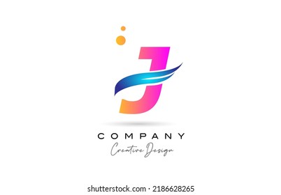 pink bubbles J alphabet letter logo icon with blue swoosh. Creative template for business and company
