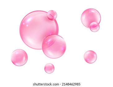 Burbujas rosas sobre fondo blanco. Burbujas de colágeno. El marimacho brilla. Goma de burbuja.
