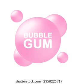 Pink bubbles on white background. Collagen bubbles. Chewing gum. Fizzy sparkles. Bubble gum. Cherry or strawberry bubble gum. Vector illustration