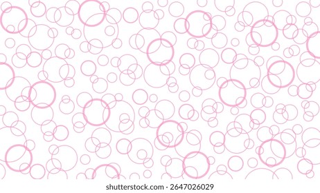 Bulles roses sur fond blanc, fond d'écran avec disques, cercles, bulles d'air. Effet de vol, dessin aéré clair.