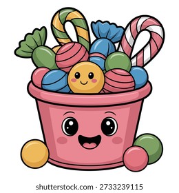 Pink bucket filled with assorted colorful candies assorted candies