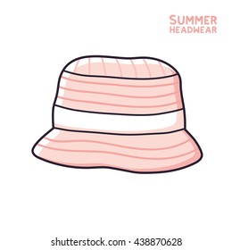 Pink bucket hat isolated, summer headwear icon.