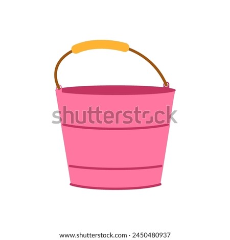 Pink bucket with raised handle. Garden tool vector illustration