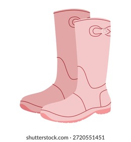 Rosa fivela borracha chuva bota mulheres par liso. Impermeável com fivela lateral para puddle jump, monção chuvosa. ilustração de moda técnica CAD mockup refinado vetor homens unisex estilo moderno isolado.