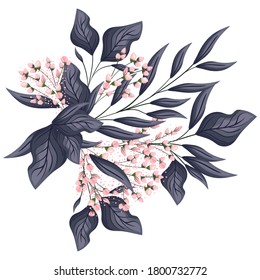 pink buds flowers with leaves bouquet painting design, natural floral nature plant ornament garden decoration and botany theme Vector illustration
