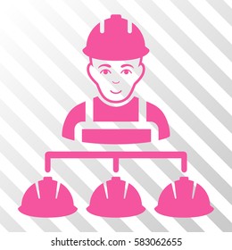 Pink Builder Management interface pictogram. Vector pictograph style is a flat symbol on diagonal hatch transparent background.