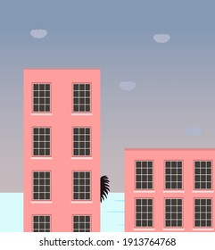 Pink buildings, illustration, vector on a white background.
