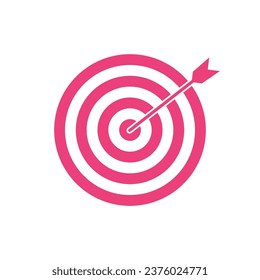 Pink bullseye dart target icon. Dart target goal marketing sign. Arrow dart logo vector. Winner dart sign.