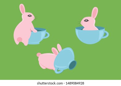 pink bunnies with tea cups