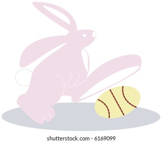 pink bunny about to squash easter egg
